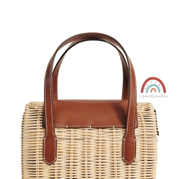 New! J. Crew Small Rattan Leather Top Handle Satchel Crossbody Bag - Picture 7 of 16